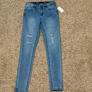 LaLa Anthony Slim-Fit Destressed Mid-Rise Jeans